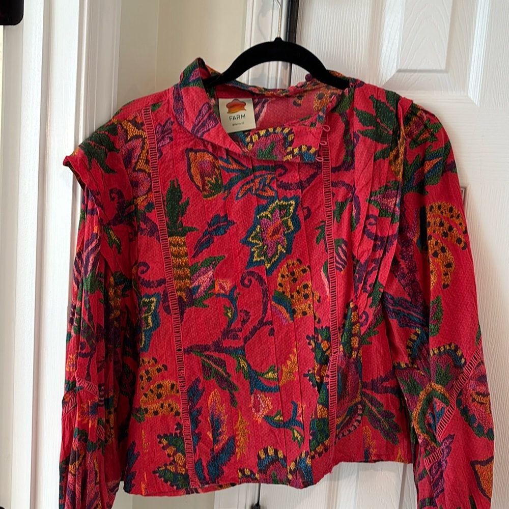 FARM Rio Red Floral Patchwork Button-Front Blouse - image 1